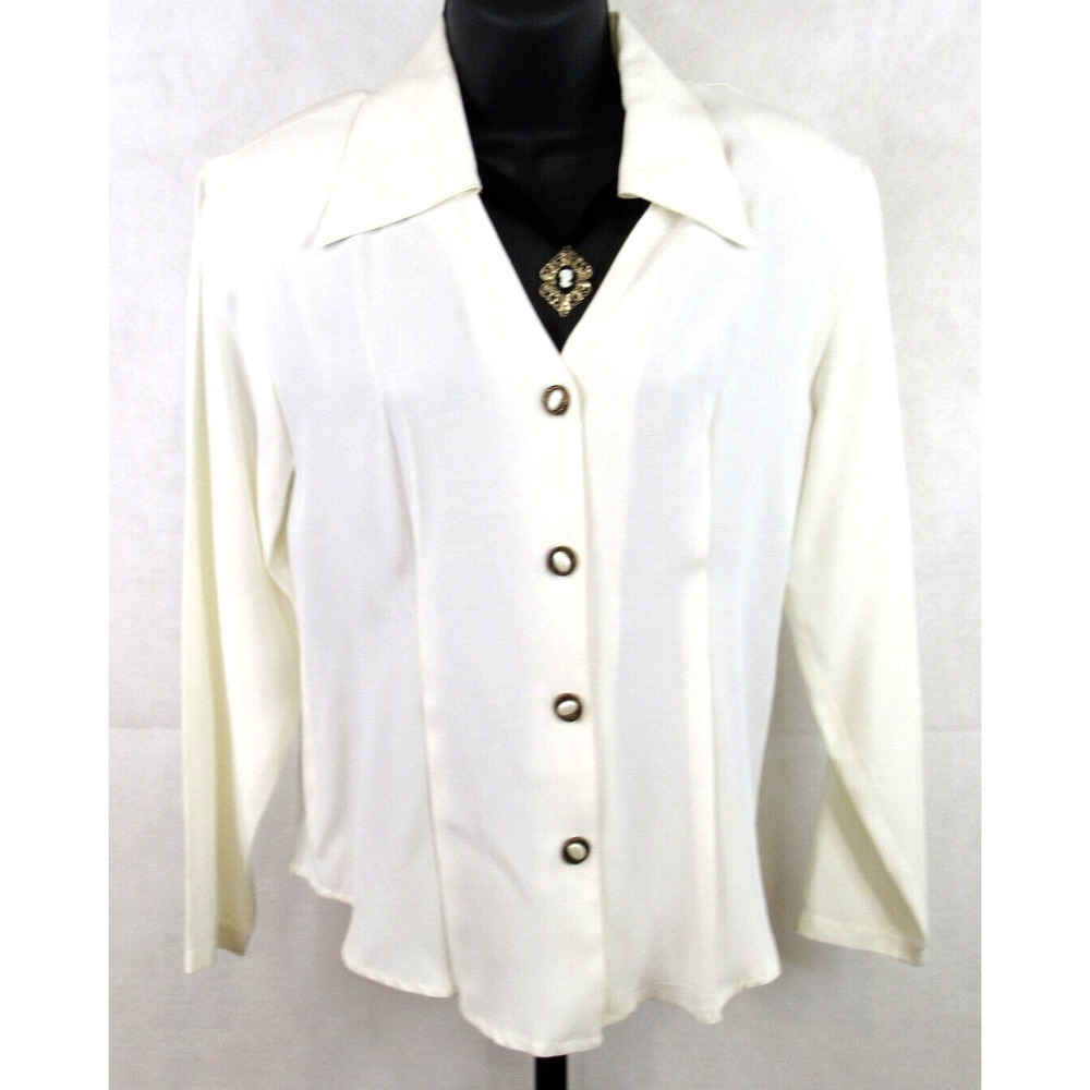Vintage Melissa Robyn Ivory Sheer Satin Blouse Pearl Buttons Cameo Velvet Choker